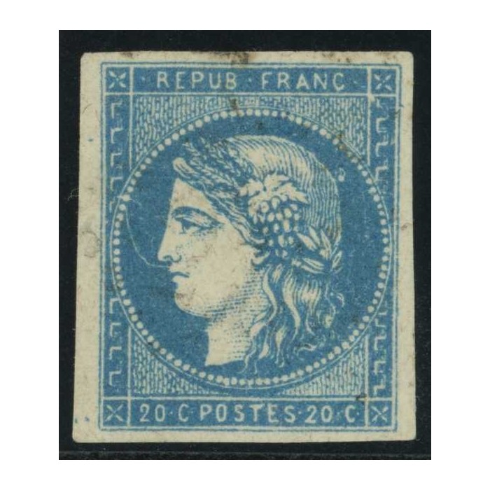 YT 44 B - Oblitéré - Variété : Tache derière la tête - Signé Brun - Cote 1200 Euro