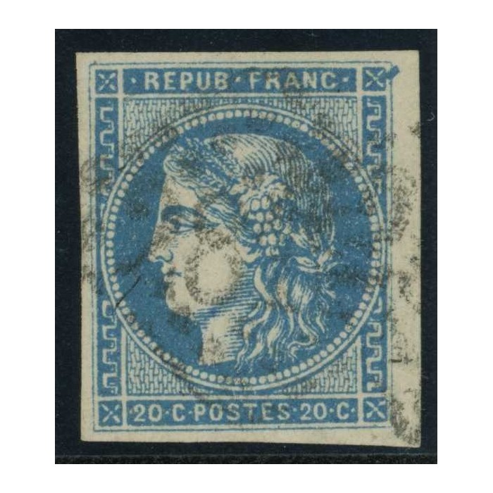 YT 45 A - Oblitéré - Variété : Pointe bleu en haut droite - Cote 130 Euro