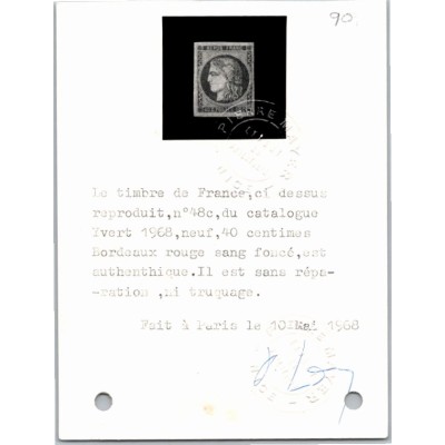 YT 48 e - Neuf x - Certificat - Cote 7500 Euro