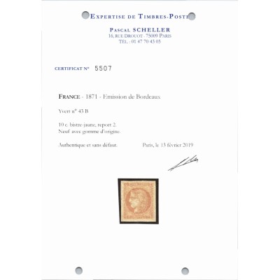YT 43 B - Neuf x - Certificat 5507 - Cote 1500 Euro