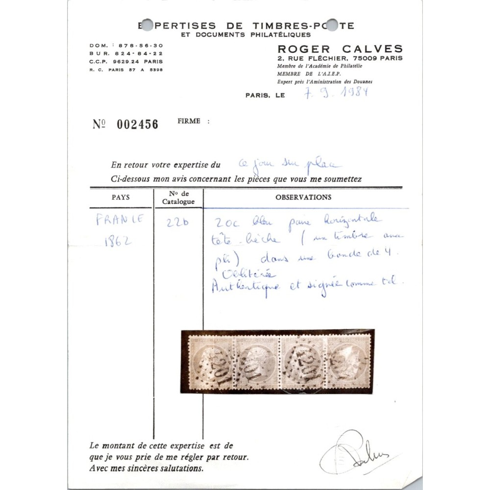 YT 22 - Oblitéré - Tête Bêche - Signé Calves - Certificat 2456 - Cote 1400 Euros