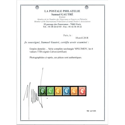 YT 23 - Neuf x - SPECIMEN - Certificat VO 21/206 - Cote 1300 Euros