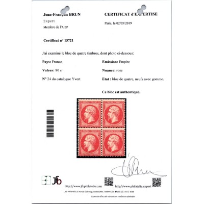 YT 24 - Neuf x - Certificat 15721 - Cote 2550 Euros