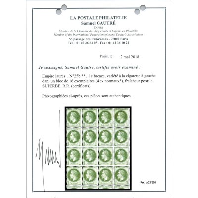 Neuf xx - A la Cigarette - Certificat Roumet et VO 23/368