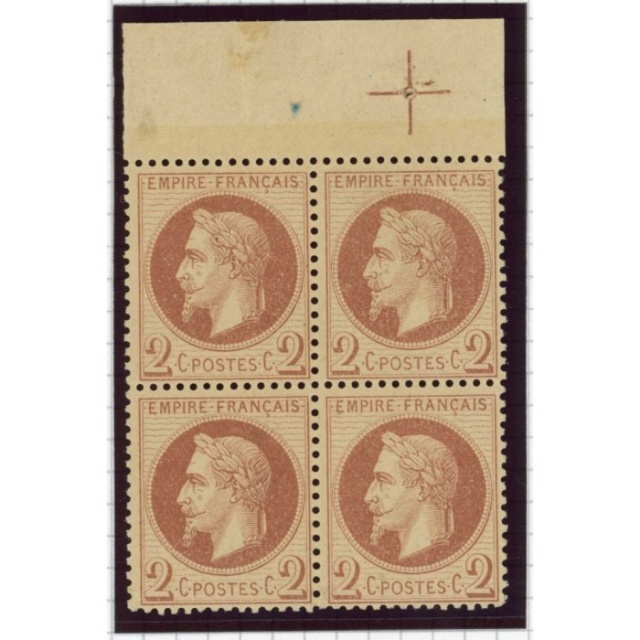 YT 26 - Neuf xx - Bloc de 4 - Croix de repère - Cote 1500 Euros
