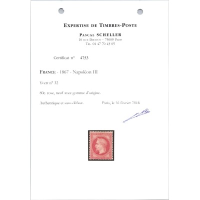 YT 32 - Neuf xx - Certificat 4753 - Cote 2600 Euros