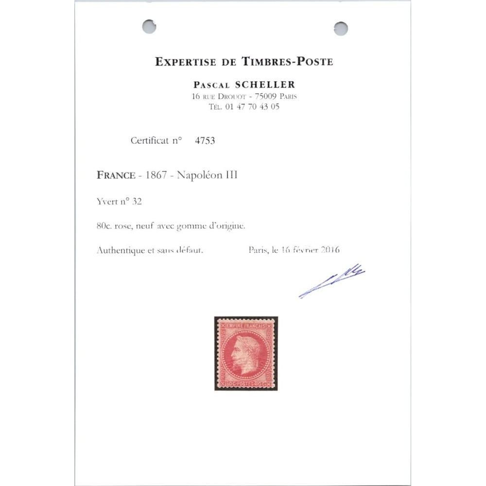 YT 32 - Neuf xx - Certificat 4753 - Cote 2600 Euros