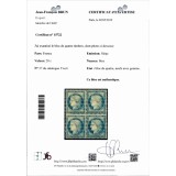 YT 37 - Neuf x - Bloc de 4 - Certificat 15722 - Cote 2700 Euros