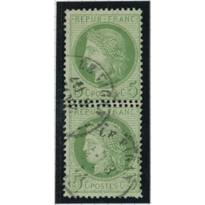 YT 53 - Oblitéré - Paire - Variété : double perforation - Cote 120 Euros