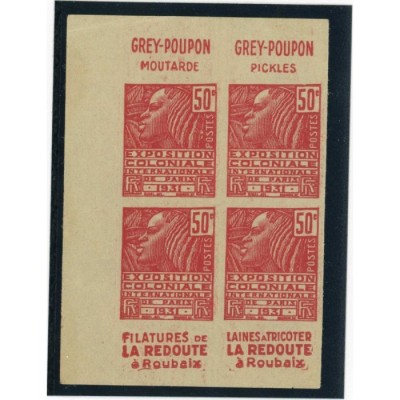 YT 272 d - Avec Publicité - Non dentelé - Bloc de 4 - Neuf xx - Cote 1200