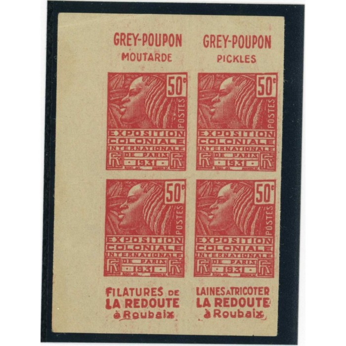 YT 272 d - Avec Publicité - Non dentelé - Bloc de 4 - Neuf xx - Cote 1200