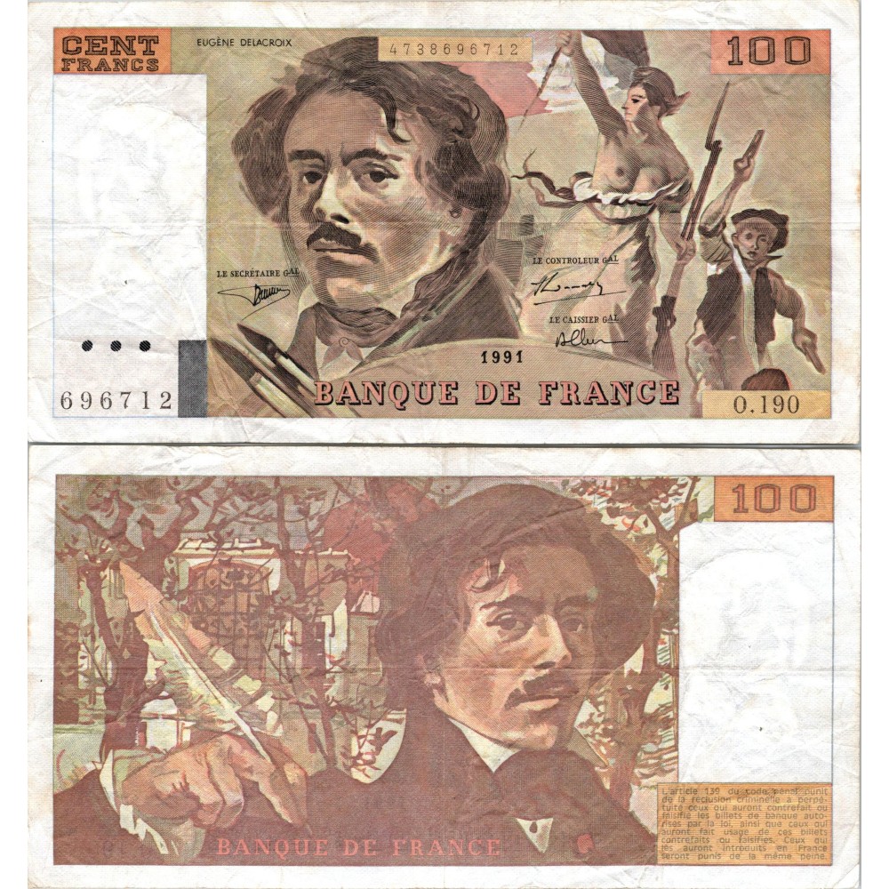 100 Francs Delacroix - 1991 - F.69bis.04a - Alph 190 - TTB