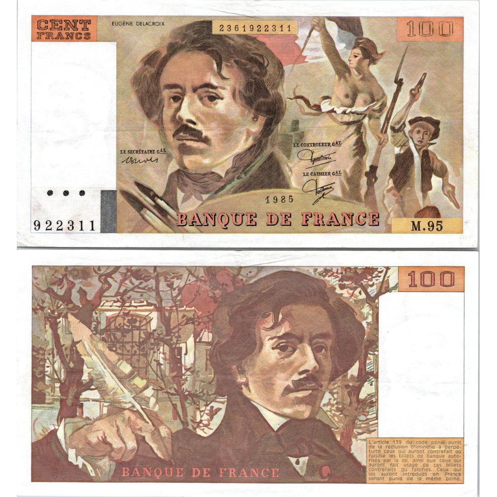 100 Francs Delacroix - 1985 - F.69.09 - Alph 95 - SPL
