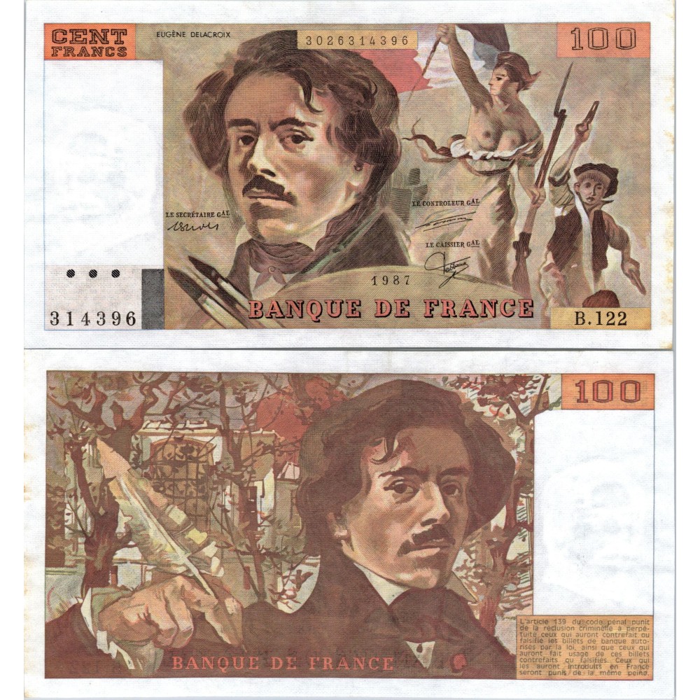 100 Francs Delacroix - 1987 - F.69.11 - Alph 122 - SPL