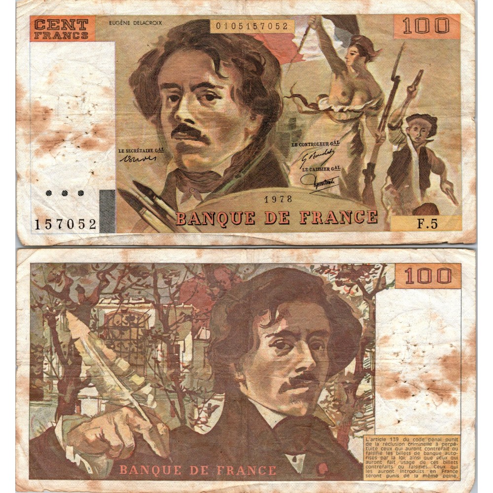 100 Francs Delacroix - 1978 - F.69.01d - Alph 5 - B