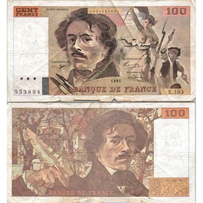 100 Francs Delacroix - 1991 - F.69bis.04a - Alph 193 - B