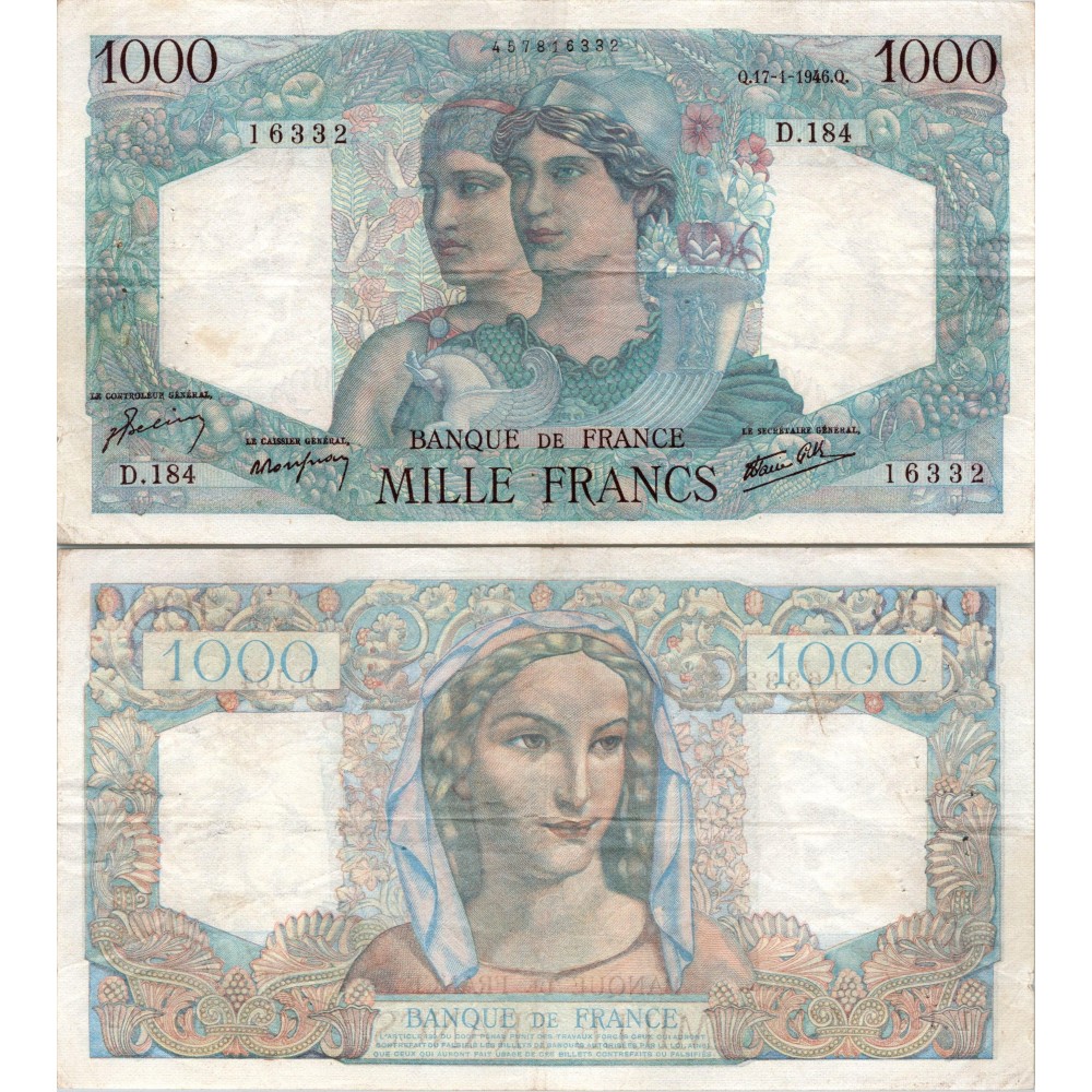1000 Francs Minerve et Hercule - 17/01/1946 - F.41.10 - Alph 184 - SUP