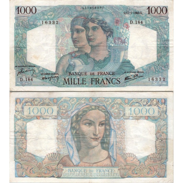 1000 Francs Minerve et Hercule - 17/01/1946 - F.41.10 - Alph 184 - SUP