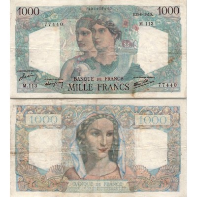 1000 Francs Minerve et Hercule - 23/08/1945 - F.41.07 - Alph 113 - TTB