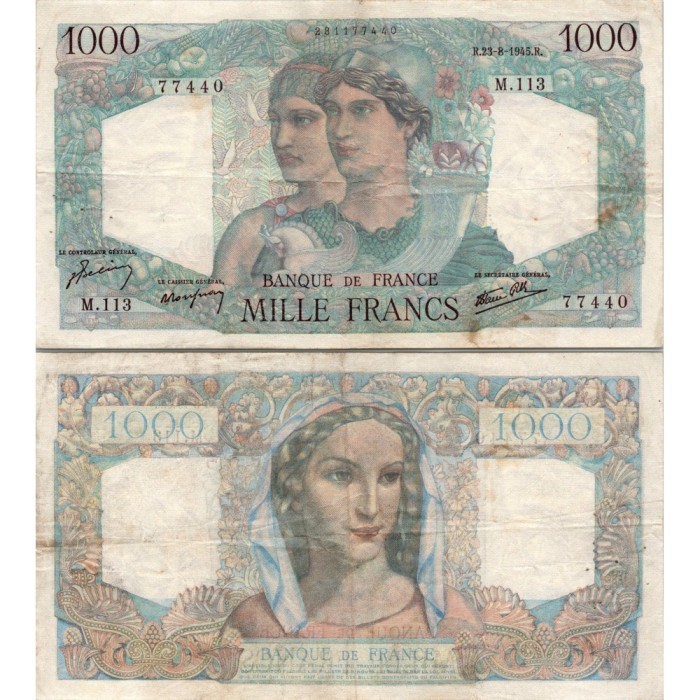 1000 Francs Minerve et Hercule - 23/08/1945 - F.41.07 - Alph 113 - TTB