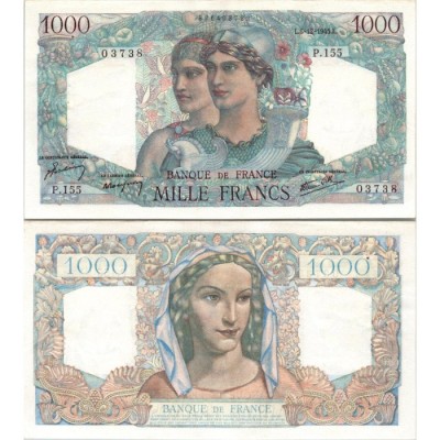 1000 Francs Minerve et Hercule - 6/12/1945 - F.41.09 - Alph 155 - SPL