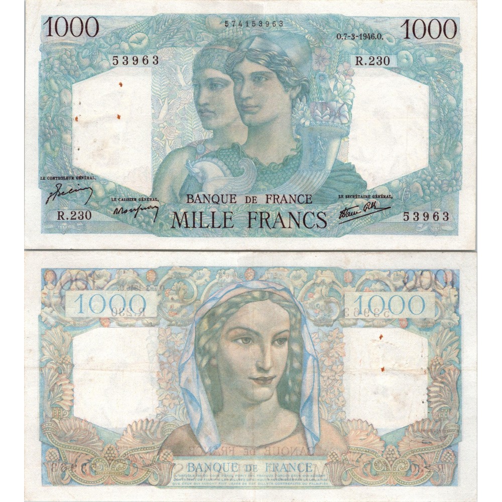 1000 Francs Minerve et Hercule - 7/03/1946 - F.41.12 - Alph 230 - SUP