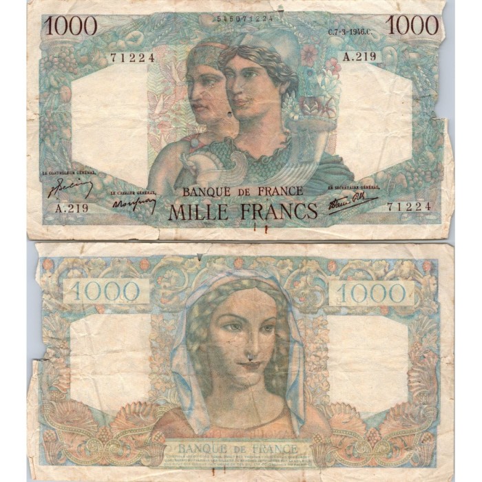 1000 Francs Minerve et Hercule - 7/03/1946 - F.41.12 - Alph 219 - B
