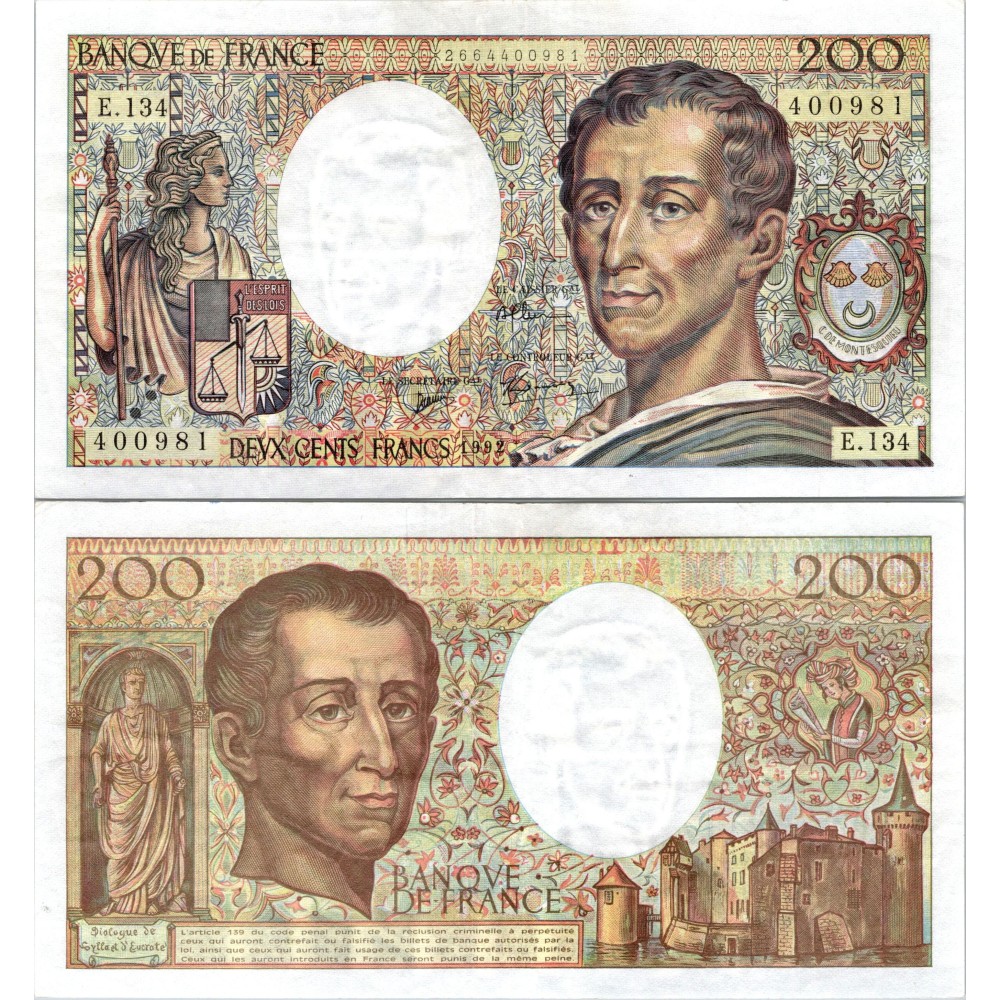 200 Francs Montesquieu - 1992 - F.70.12c - Alph 134 - SUP