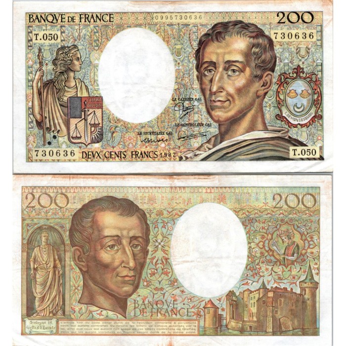 200 Francs Montesquieu - 1987 - F.70.07 - Alph 050 - TTB