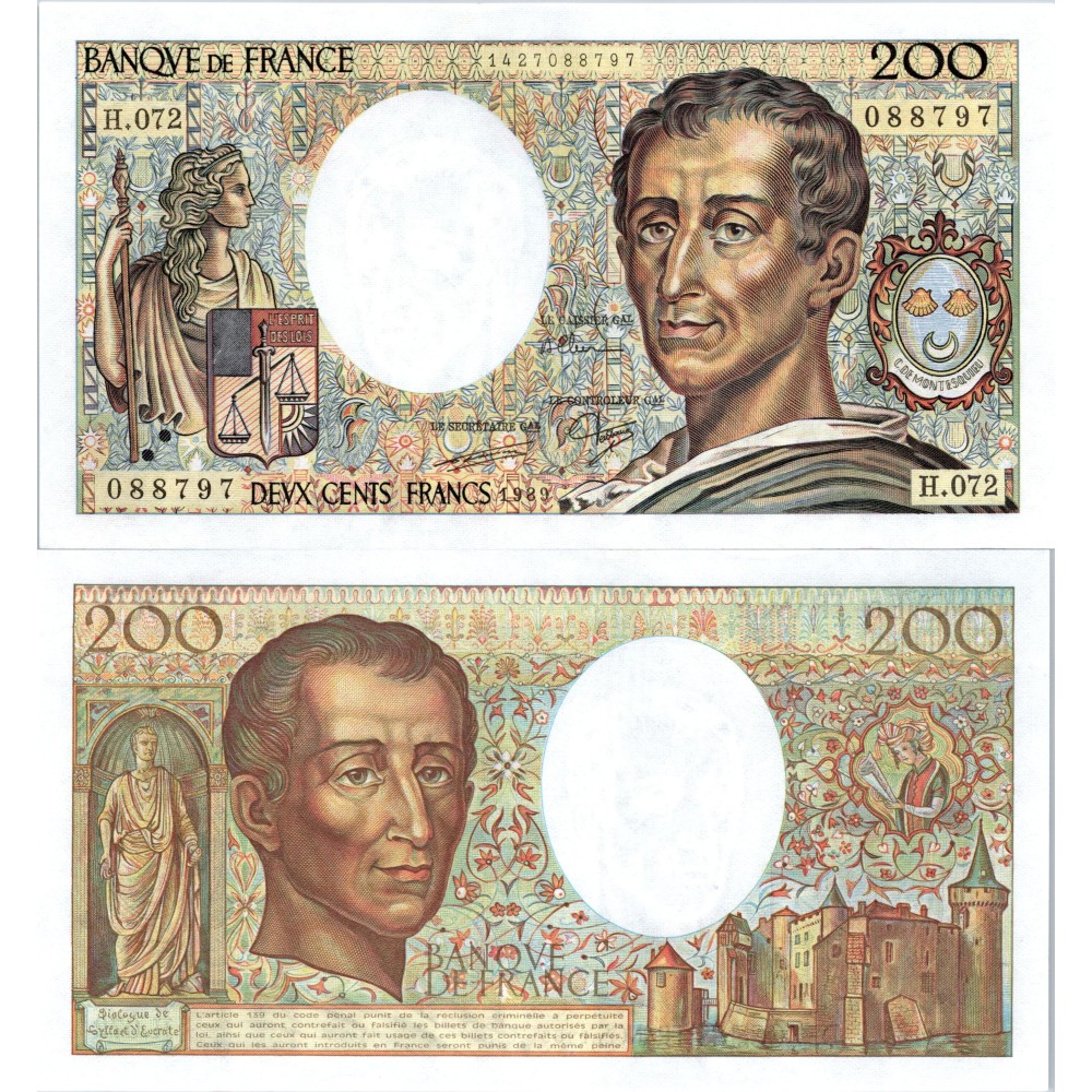 200 Francs Montesquieu - 1989 - F.70.09 - Alph 072 - Neuf