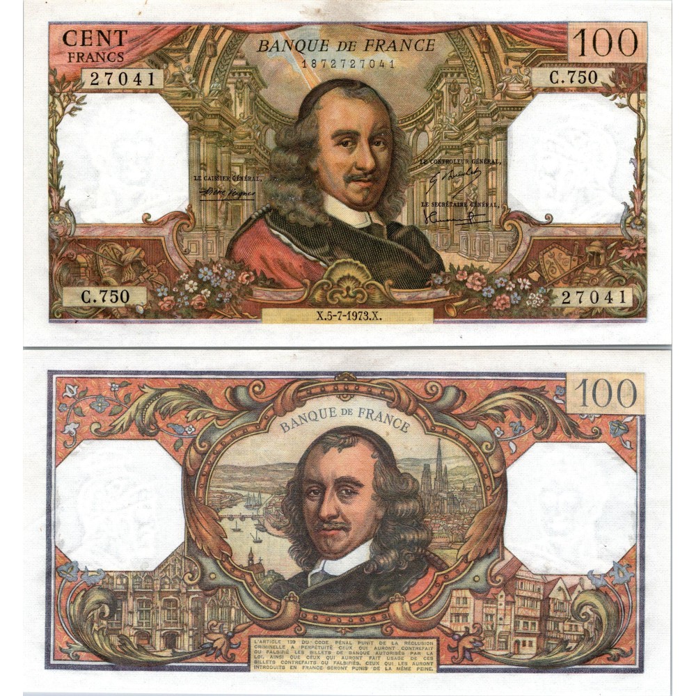 100 Francs Corneille - 5/07/1973 - F.65.43 - Alph 750 - SUP