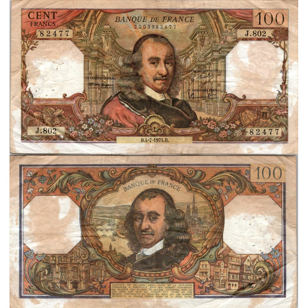 100 Francs Corneille - 4/07/1974 - F.65.46 - Alph 802 - TB