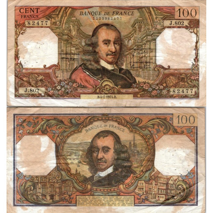 100 Francs Corneille - 4/07/1974 - F.65.46 - Alph 802 - TB