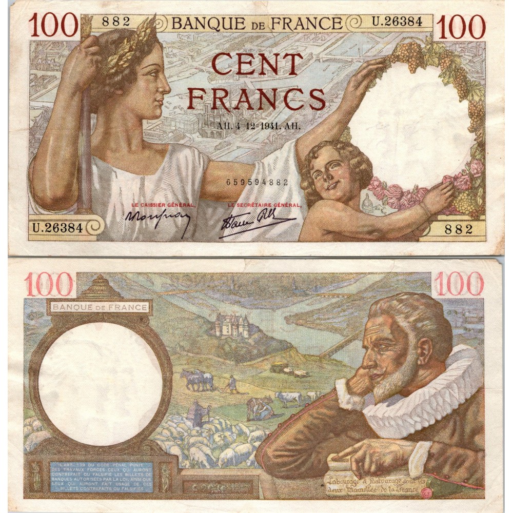 100 Francs Sully - 4/12/1941 - F.26.62 - Alph 26384 - TTB