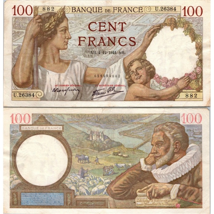 100 Francs Sully - 4/12/1941 - F.26.62 - Alph 26384 - TTB
