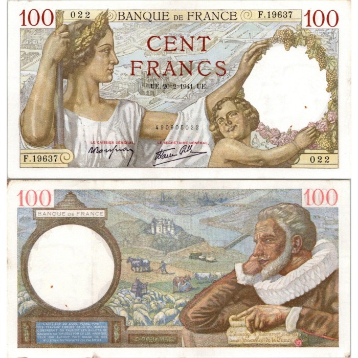 100 Francs Sully - 20/02/1941 - F.26.47 - Alph 19637 - SUP