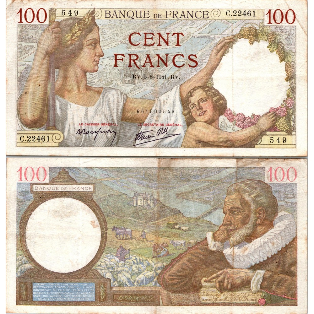 100 Francs Sully - 5/06/1941 - F.26.53 - Alph 22461 - TB