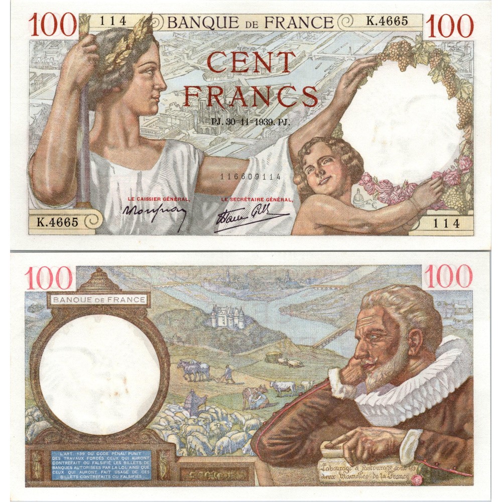 100 Francs Sully - 30/11/1939 - F.26.16 - Alph 4665 - SPL