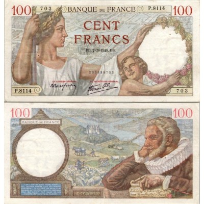 100 Francs Sully - 7/03/1940 - F.26.24 - Alph 8114 - SUP