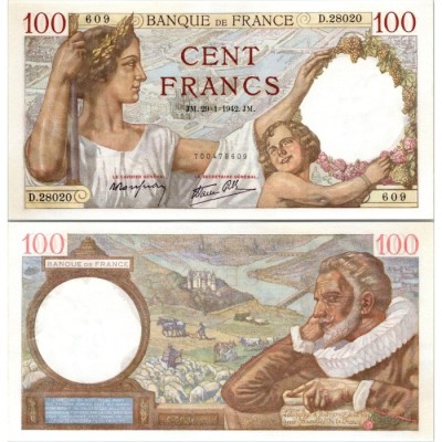 100 Francs Sully - 29/01/1942 - F.26.65 - Alph 28020 - SPL