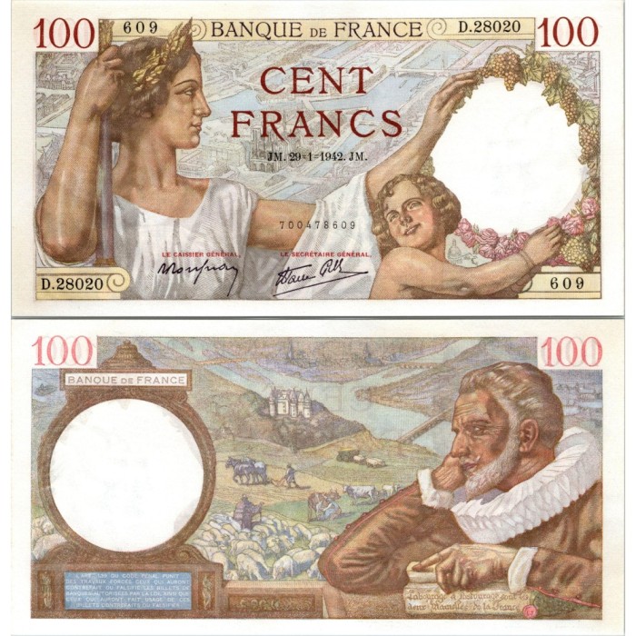 100 Francs Sully - 29/01/1942 - F.26.65 - Alph 28020 - SPL