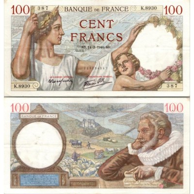 100 Francs Sully - 14/03/1940 - F.26.25 - Alph 8930 - SUP