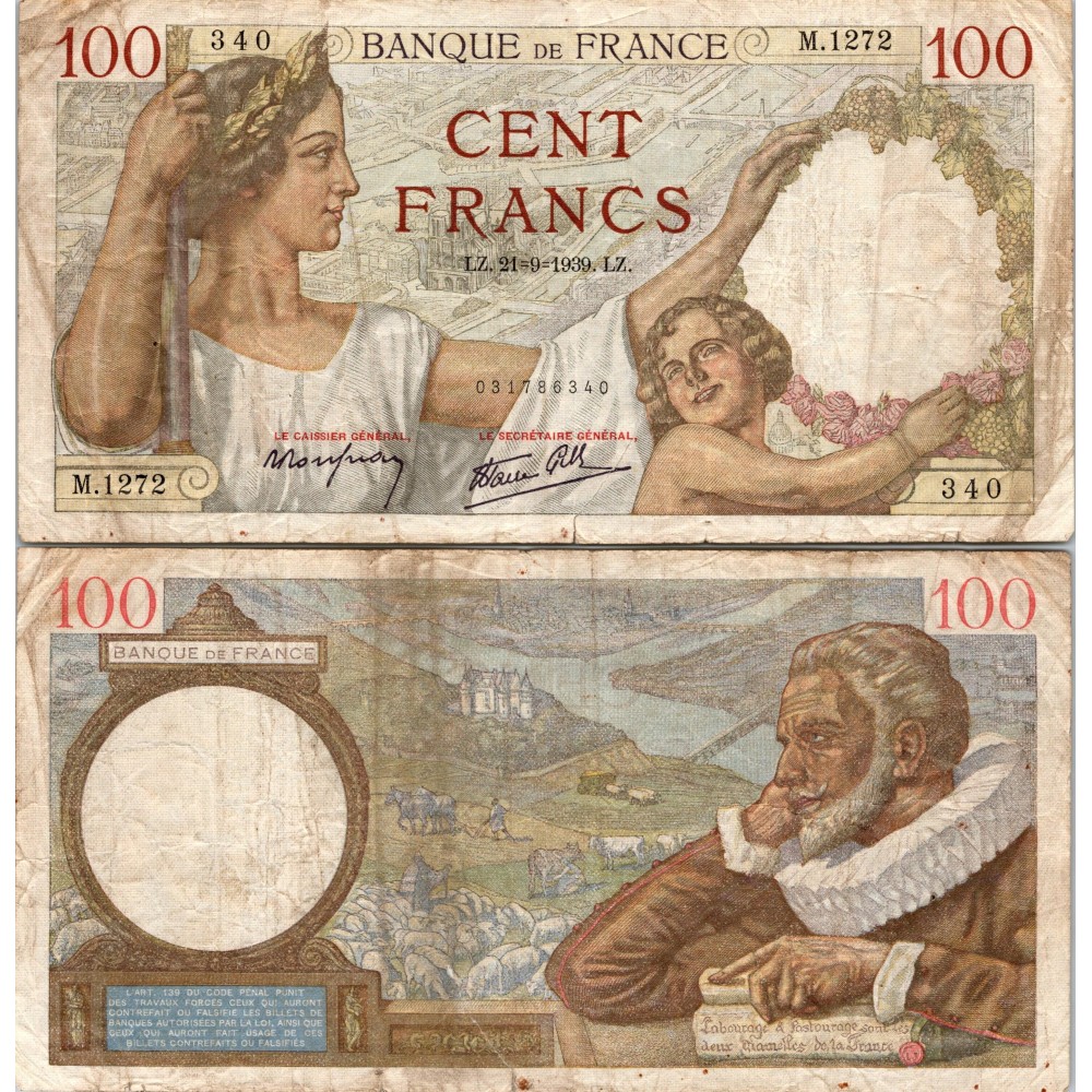 100 Francs Sully - 21/09/1939 - F.26.07 - Alph 1272 - TB