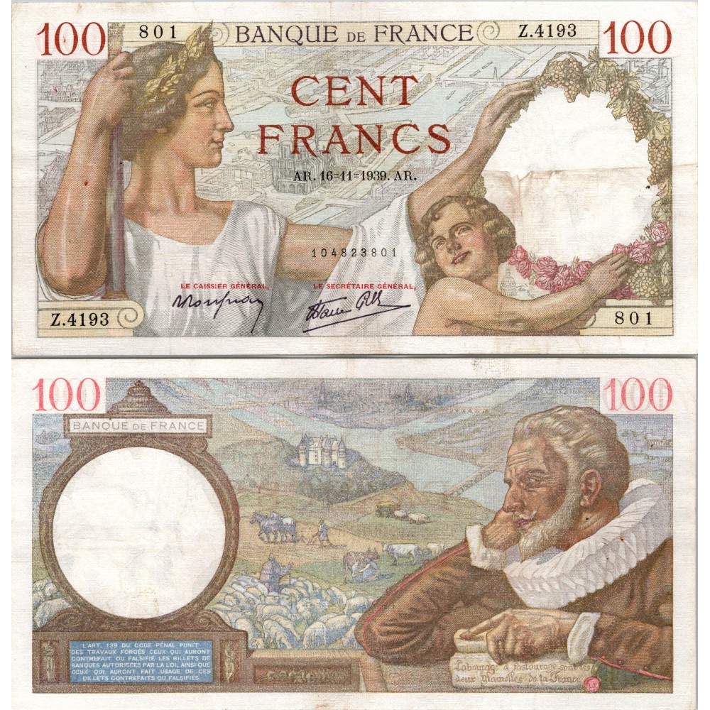 100 Francs Sully - 16/11/1939 - F.26.15 - Alph 4193 - SUP