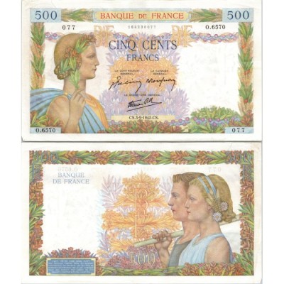 500 Francs La Paix - 3/09/1942 - F.32.39 - Alph 6570 - SUP
