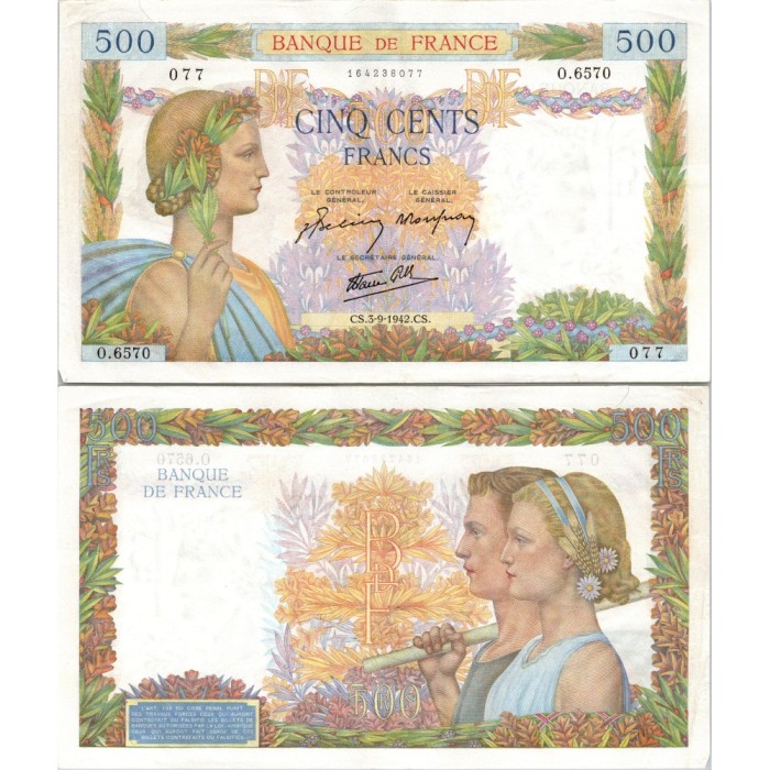 500 Francs La Paix - 3/09/1942 - F.32.39 - Alph 6570 - SUP