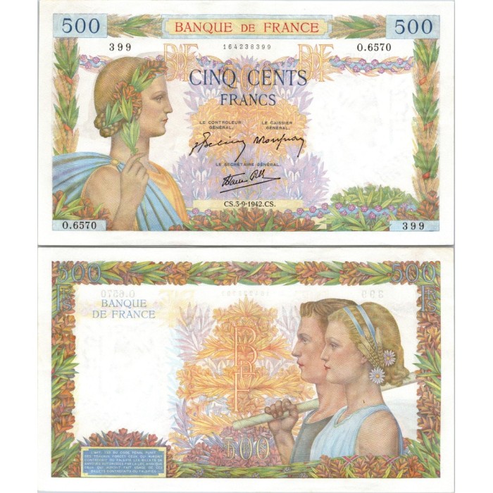 500 Francs La Paix - 3/09/1942 - F.32.39 - Alph 6570 - SUP