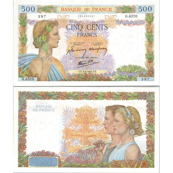500 Francs La Paix - 3/09/1942 - F.32.39 - Alph 6570 - SUP