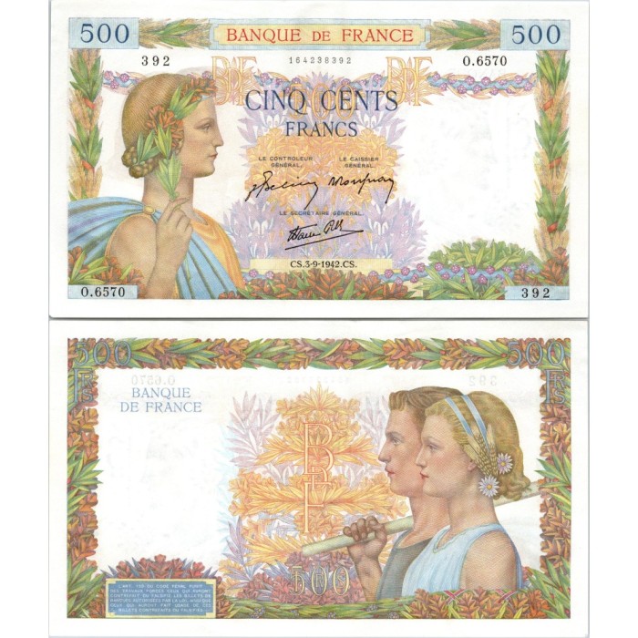 500 Francs La Paix - 3/09/1942 - F.32.39 - Alph 6570 - SUP