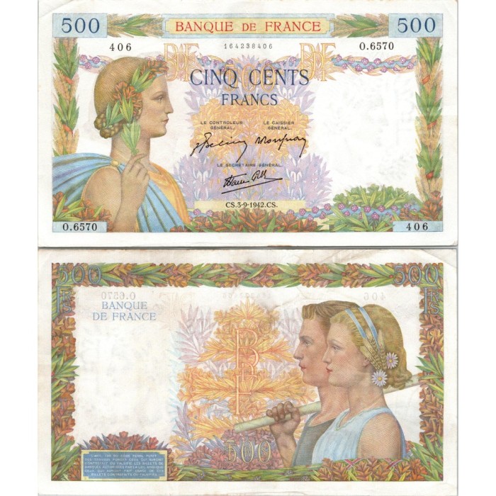 500 Francs La Paix - 3/09/1942 - F.32.39 - Alph 6570 - SUP